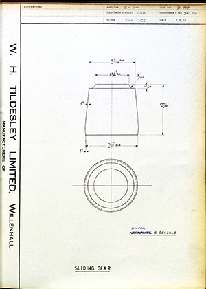 Veloce LTD BK078 Sliding Gear WH Tildesley Forging Technical Drawing