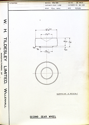 Veloce LTD BK088 Second Gear Wheel WH Tildesley Forging Technical Drawing