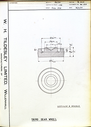 Veloce LTD BK089 Third Gear Wheel WH Tildesley Forging Technical Drawing