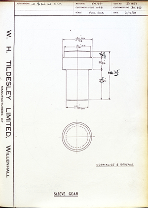 Veloce LTD BK8/3 Sleeve Gear WH Tildesley Forging Technical Drawing