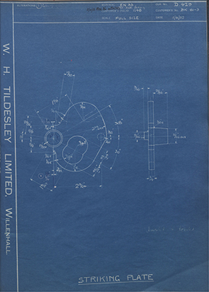 Veloce LTD BK81-3 Striking Plate WH Tildesley Forging Technical Drawing