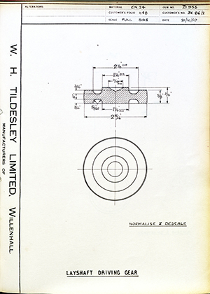 Veloce LTD BK86/2 Layshaft Driving Gear WH Tildesley Forging Technical Drawing