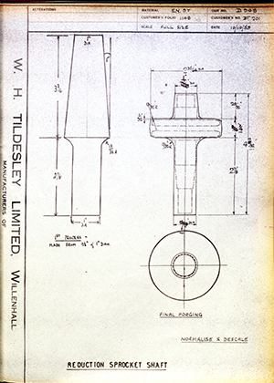 Veloce LTD BT201 Reduction Sprocket Shaft WH Tildesley Forging Technical Drawing