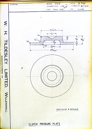 Veloce LTD BT204 Clutch Pressure Plate WH Tildesley Forging Technical Drawing