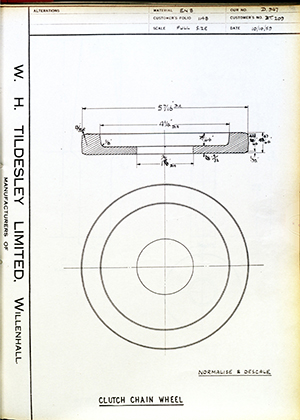 Veloce LTD BT209 Clutch Chain Wheel WH Tildesley Forging Technical Drawing