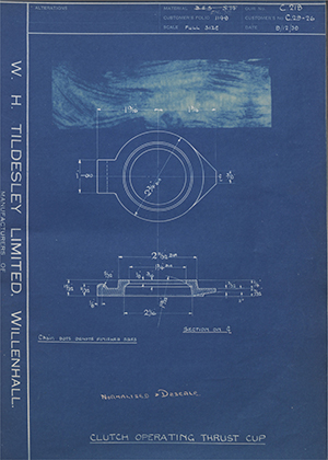 Veloce LTD C29-26 Clutch Operating Thrust Cup WH Tildesley Forging Technical Drawing