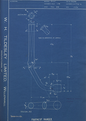 Veloce LTD F126-6 Footrest Hanger WH Tildesley Forging Technical Drawing