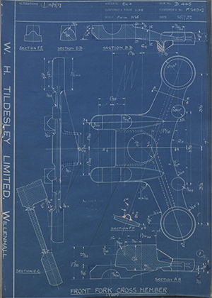 Veloce LTD F249-2 Front Fork Cross Member WH Tildesley Forging Technical Drawing