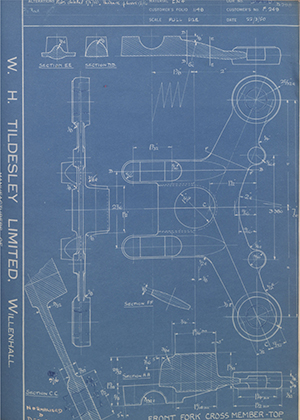 Veloce LTD F249 Front Fork Cross Member - Top WH Tildesley Forging Technical Drawing