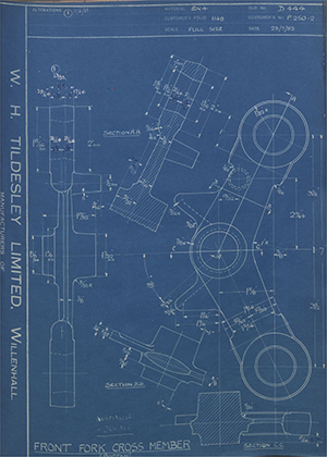 Veloce LTD F250-2 Front Fork Cross Member WH Tildesley Forging Technical Drawing