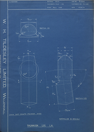 Veloce LTD FA108 Trunnion Lug - LH WH Tildesley Forging Technical Drawing