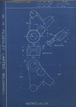 Veloce LTD FA23 Footrest Lug - LH WH Tildesley Forging Technical Drawing