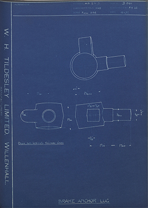 Veloce LTD FA25 Brake Anchor Lug WH Tildesley Forging Technical Drawing