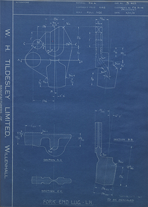 Veloce LTD FA9-4 / FA00904F Fork End Lug - LH WH Tildesley Forging Technical Drawing