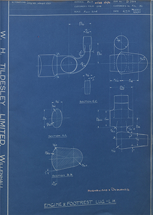 Veloce LTD FA92 Engine & Footrest Lug - LH WH Tildesley Forging Technical Drawing