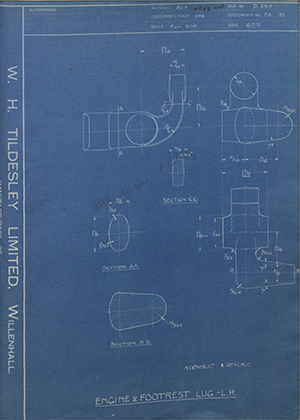 Veloce LTD FA92 Engine & Footrest Lug - LH WH Tildesley Forging Technical Drawing