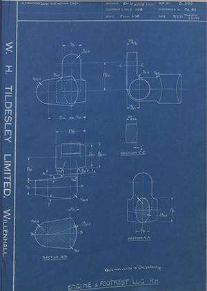 Veloce LTD FA93 Engine & Footrest Lug - RH WH Tildesley Forging Technical Drawing