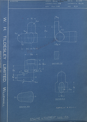 Veloce LTD FA93 Engine & Footrest Lug - RH WH Tildesley Forging Technical Drawing