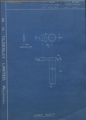 Veloce LTD GC55 Lever Shaft WH Tildesley Forging Technical Drawing