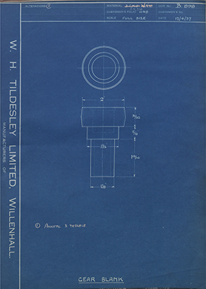 Veloce LTD  Gear Blank WH Tildesley Forging Technical Drawing