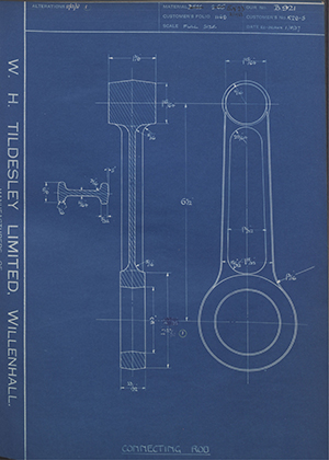 Veloce LTD K28-5 Connecting Rod WH Tildesley Forging Technical Drawing