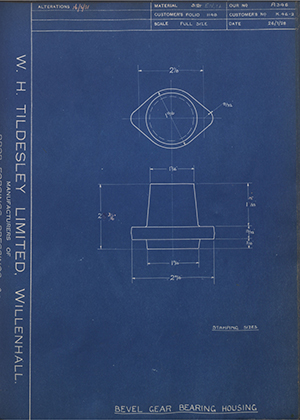 Veloce LTD K46-2 Bevel Gear Bearing Housing WH Tildesley Forging Technical Drawing