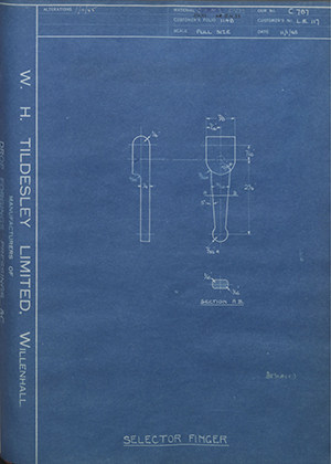 Veloce LTD LE117 Selector Finger WH Tildesley Forging Technical Drawing