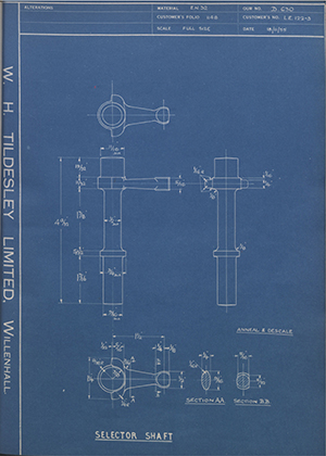 Veloce LTD LE122-3 Selector Shaft WH Tildesley Forging Technical Drawing