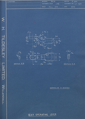 Veloce LTD LE154/2 Gear Operating Lever WH Tildesley Forging Technical Drawing