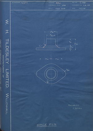 Veloce LTD LE155 Hinge Pin WH Tildesley Forging Technical Drawing