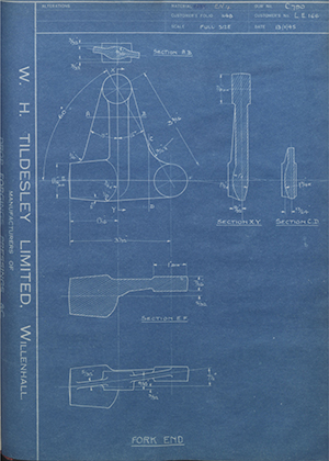 Veloce LTD LE166 Fork End WH Tildesley Forging Technical Drawing