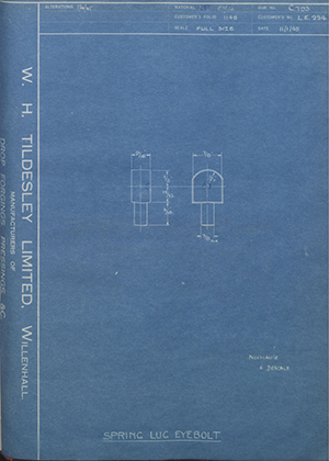 Veloce LTD LE224 Spring Lug Eyebolt WH Tildesley Forging Technical Drawing