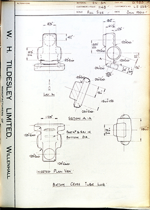 Veloce LTD LE238-2 Bottom Cross Tube Lug WH Tildesley Forging Technical Drawing