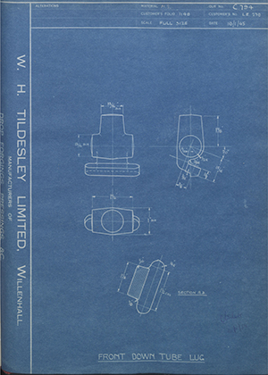 Veloce LTD LE238 Front Down Tube Lug WH Tildesley Forging Technical Drawing