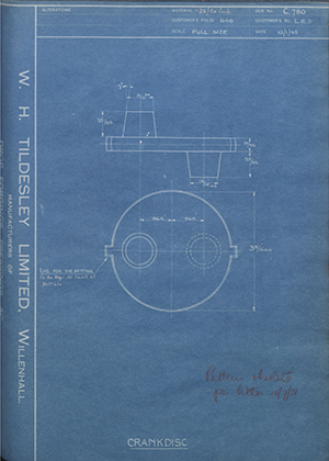 Veloce LTD LE3 Crankdisc WH Tildesley Forging Technical Drawing