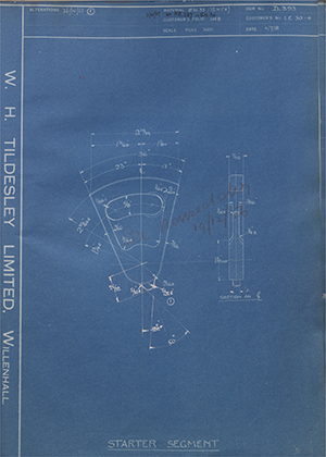 Veloce LTD LE30-4 Starter Segment WH Tildesley Forging Technical Drawing