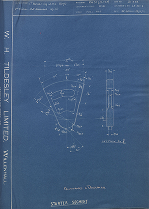 Veloce LTD LE30-4 Starter Segment WH Tildesley Forging Technical Drawing