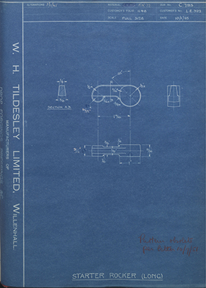 Veloce LTD LE322 Starter Rocker (Long) WH Tildesley Forging Technical Drawing