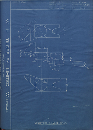 Veloce LTD LE323 Starter Lever Boss WH Tildesley Forging Technical Drawing