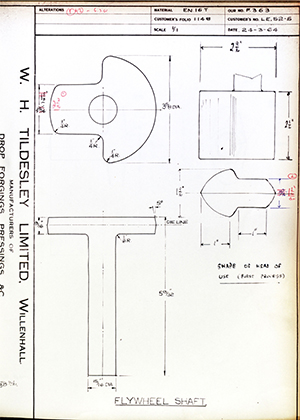 Veloce LTD LE52-5 Flywheel Shaft WH Tildesley Forging Technical Drawing