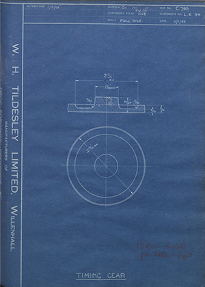 Veloce LTD LE54 Timing Gear WH Tildesley Forging Technical Drawing