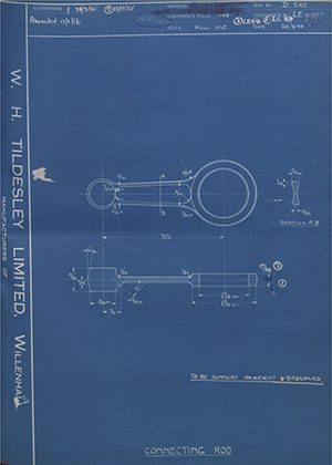 Veloce LTD LE55 / LE5/2 / LE5/4 Connecting Rod WH Tildesley Forging Technical Drawing