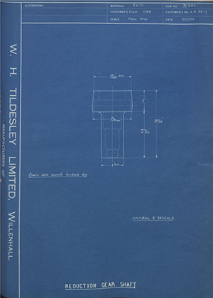 Veloce LTD LE56-3 Reduction Gear Shaft WH Tildesley Forging Technical Drawing