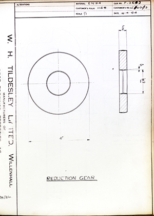 Veloce LTD LE603 Reduction Gear WH Tildesley Forging Technical Drawing