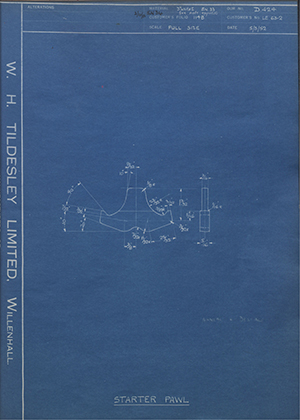 Veloce LTD LE63-2 Starter Pawl WH Tildesley Forging Technical Drawing