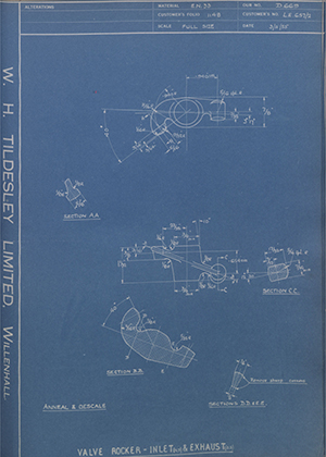 Veloce LTD LE657 Valve Rocker Inlet NS & Exhaust OS WH Tildesley Forging Technical Drawing