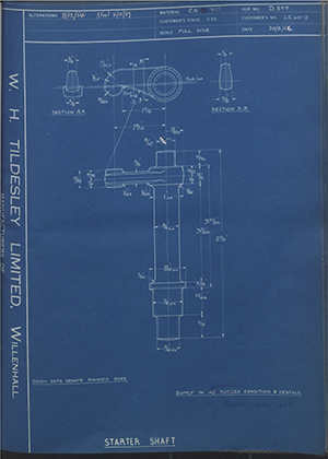 Veloce LTD LE69-2 Starter Shaft WH Tildesley Forging Technical Drawing