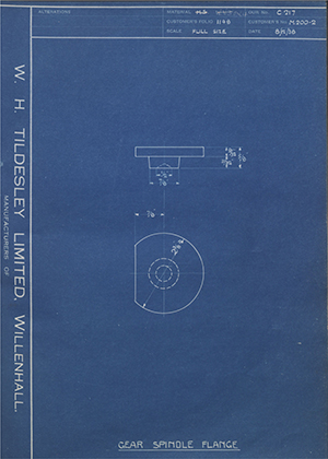 Veloce LTD M200-2 Gear Spindle Flange WH Tildesley Forging Technical Drawing