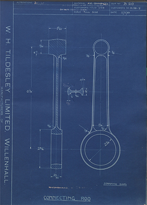 Veloce LTD M28-2 Connecting Rod WH Tildesley Forging Technical Drawing