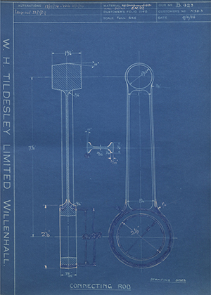 Veloce LTD M28-3 Connecting Rod WH Tildesley Forging Technical Drawing